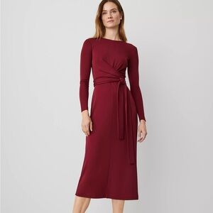 Burgundy Belted Flare Midi Dress - New With Tags